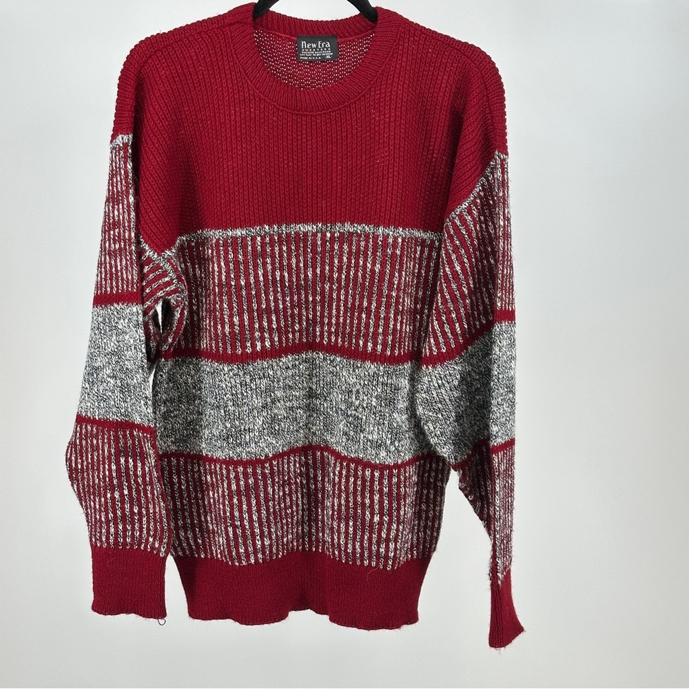Vintage New‎ Era Red and Gray Men's XL Acrylic Crewneck Sweater 90’s